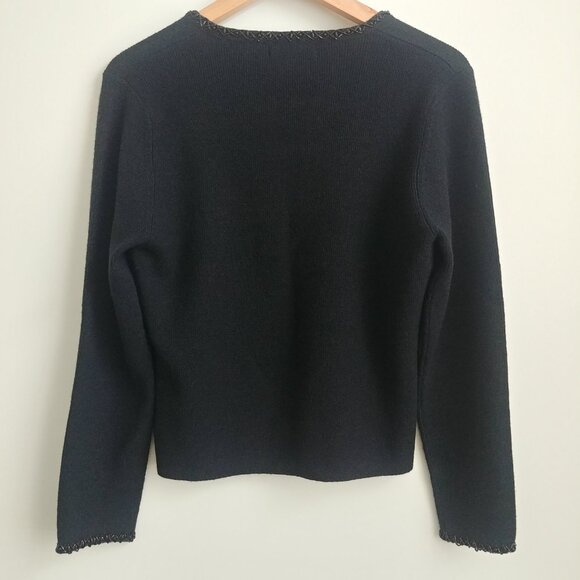 Vintage Hong Kong beaded trim square neckline black sweater top Large Pe… - Picture 7 of 12